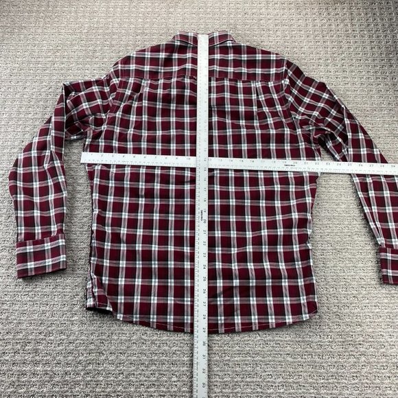 Nordstrom Dress Shirt Men's Shop M Red Black Plaid Wrinkle Free Button Down Polo - Picture 6 of 8